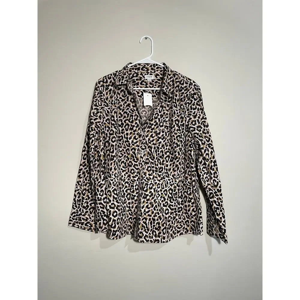 NWT J. Crew Factory Leopard Button-up Cotton Poplin Shirt‎ in Signature Fit